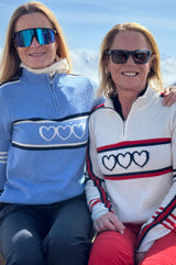 Merino Wool Stripe Hearts Quarter Zip | Cream/Red/Navy