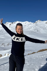 Merino Wool Ski Slim Polo Neck Jumper | Dark Navy/Cream