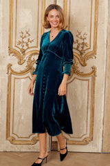 Sally Anne Velvet Long Sleeve Dress | Teal