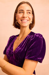 Aimie Velvet Short Sleeve Dress | Purple