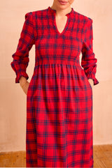 Laura Brushed Cotton Checked Dress | Red Check