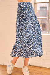 Mira Viscose Crepe Printed Skirt | Animal Ikat Navy/Cream
