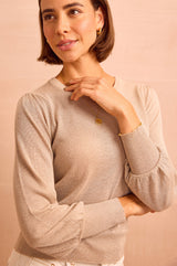 Metallic Knit Crew Neck Jumper | Gold