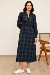Harper Checked Double Cloth Organic Cotton Dress | Navy/Green