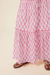 Bea Printed Organic Cotton Skirt | Geranium White/Pink