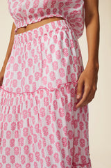 Bea Printed Organic Cotton Skirt | Geranium White/Pink