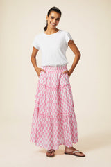 Bea Printed Organic Cotton Skirt | Geranium White/Pink