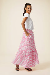 Bea Printed Organic Cotton Skirt | Geranium White/Pink