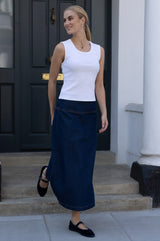 Dropped Waist Denim Skirt | Indigo