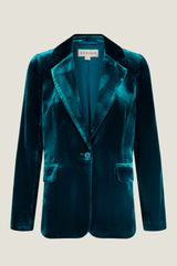 Asha Velvet Single Breasted Blazer | Teal