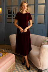 Velvet Scoop Back Dress | Wine Red