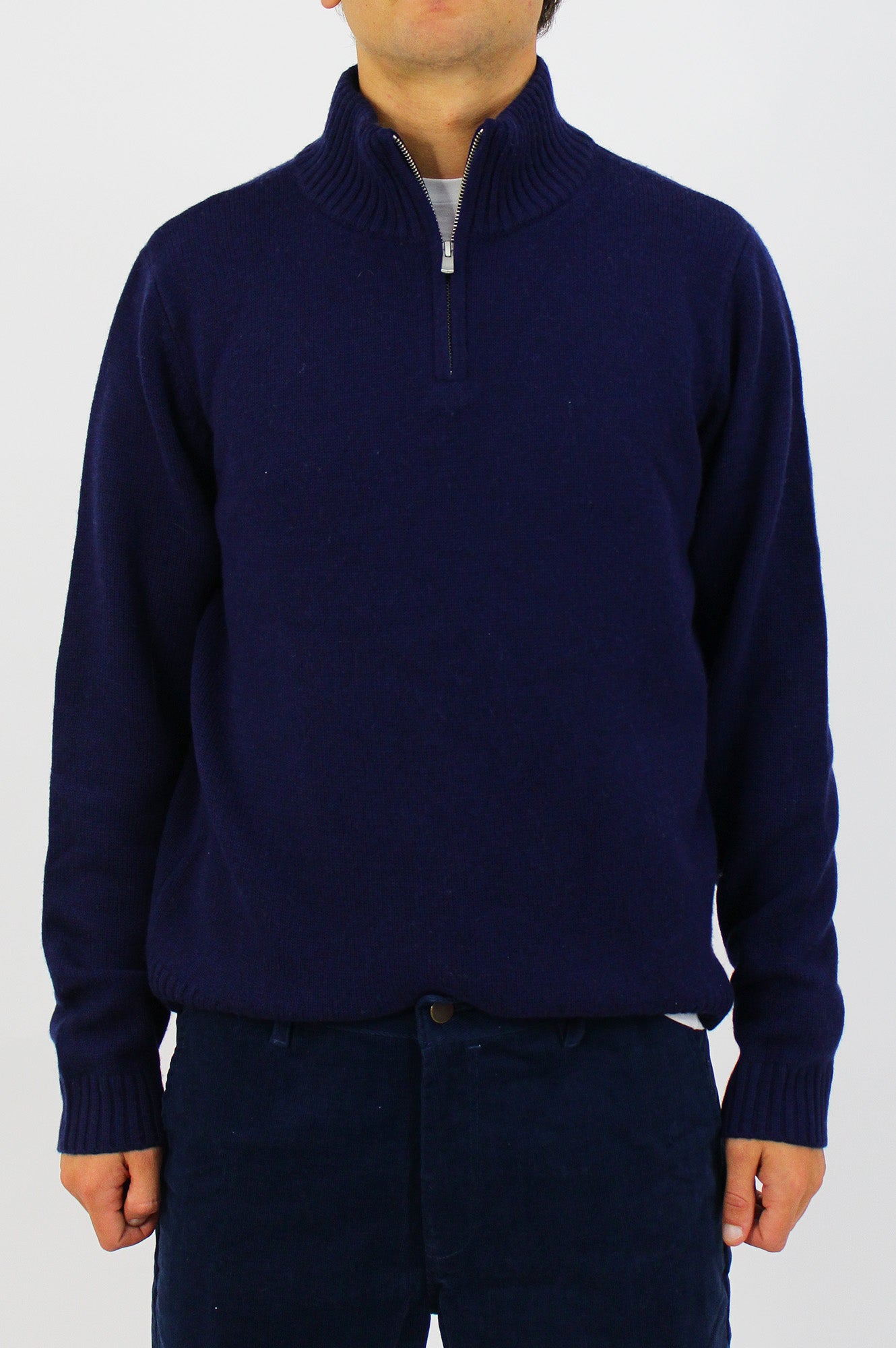 Merino Wool Men s Quarter Zip Jumper Navy Grey Aspiga