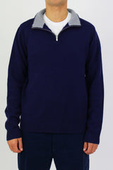 Merino Wool Men's Quarter Zip Jumper | Navy/Grey