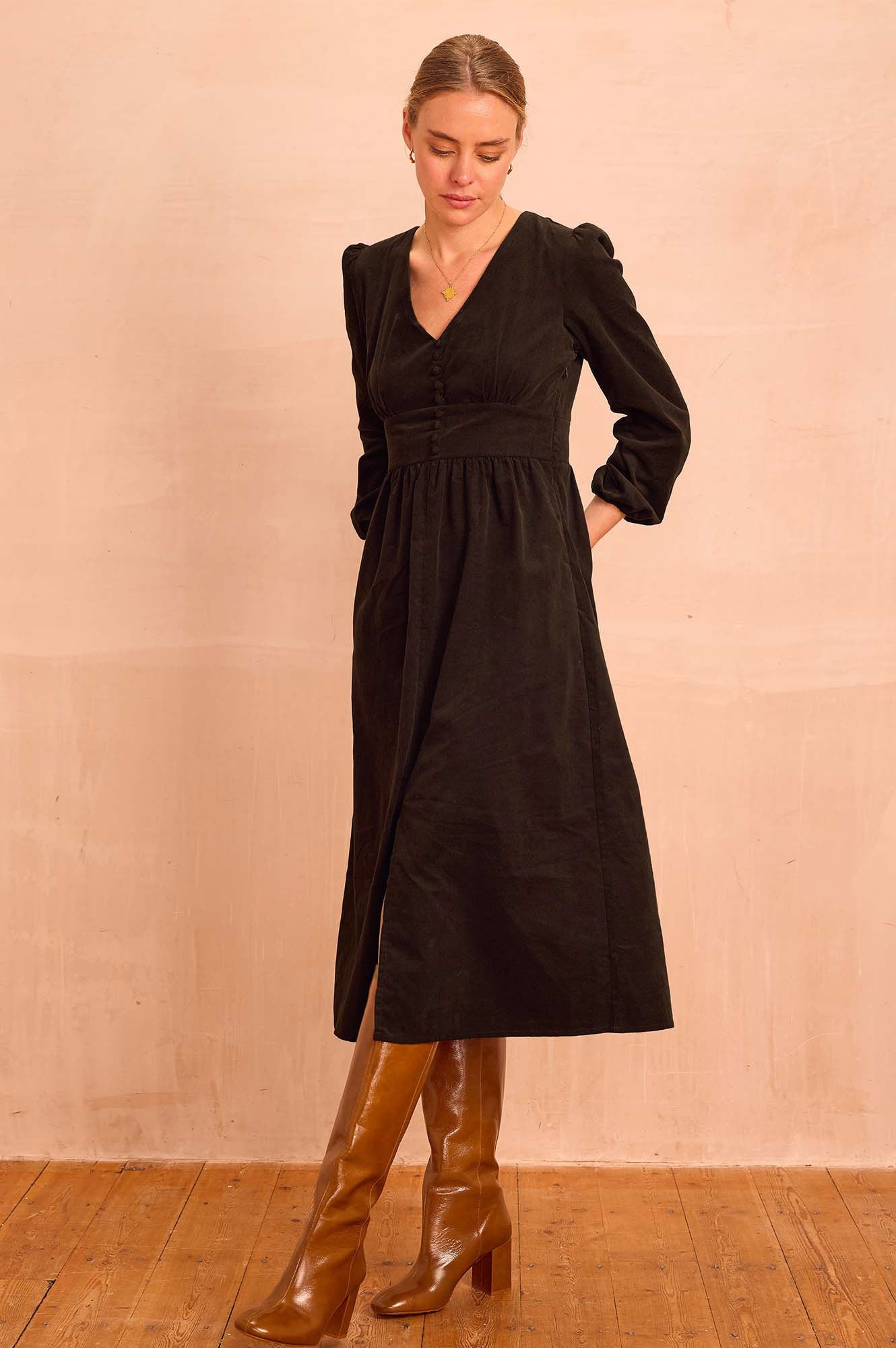 Aspiga Ladies Sustainable Marianne Corduroy Cotton Dress Chocolate