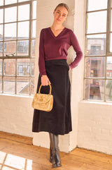 Metallic Knit V-Neck Jumper | Burgundy