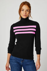 Striped Slim Fit Polo Neck | Black/Pink