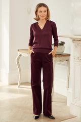 Metallic Knit V-Neck Jumper | Burgundy