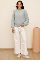 Alpaca Blend Puff Sleeve Jumper | Dusty Blue
