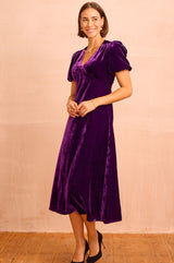 Aimie Velvet Short Sleeve Dress | Purple