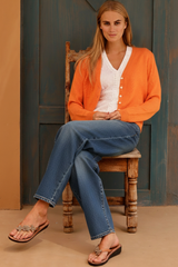 V Neck Cardigan | Orange - Aspiga