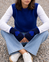 Merino Wool Fingerless Heart Gloves | Navy/Cobalt