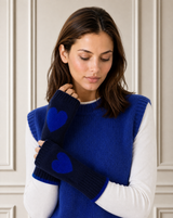Merino Wool Fingerless Heart Gloves | Navy/Cobalt