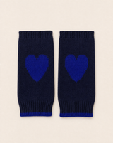 Merino Wool Fingerless Heart Gloves | Navy/Cobalt
