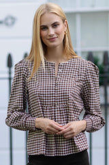 Mina Gingham Check Blouse | Chocolate/White