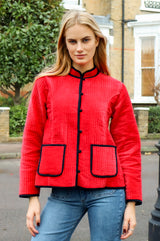 Velvet Quilted Jacket | Red/Navy