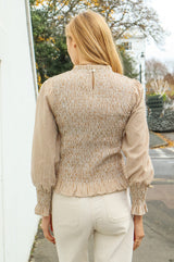 Liyana Seercucker Smocked Top | Brown/White - Aspiga