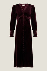 Sally Anne Velvet Long Sleeve Dress | Aubergine