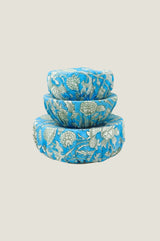 Set Of 3 Block Print Bowl Covers | Tea Rose Blue