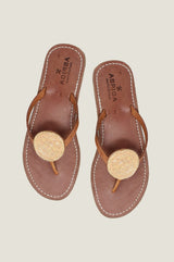 Disc Leather Sandals | Light Gold