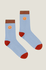 Ribbed Smiley Sock | Grey/Red