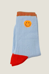 Ribbed Smiley Sock | Grey/Red
