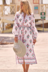 Cara Block Print Dress | White/Pink