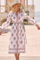 Cara Block Print Dress | White/Pink