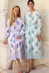 Cara Block Print Dress | Wild Flower Buta Green