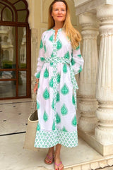 Cara Block Print Dress | Wild Flower Buta Green