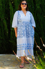 Martha Organic Cotton Print Mix Dress | Blossom Print Blue/White
