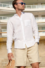 Men's Nehru Collar Linen Shirt | White