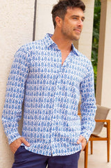 Men's Organic Cotton Shirt | Tear Drop White/Blue