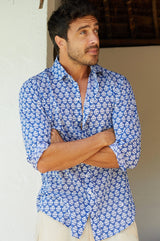 Men's Printed Cotton Shirt | Batik Blue/White