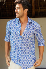 Men's Printed Cotton Shirt | Batik Blue/White