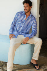 Men's Printed Cotton Shirt | Batik Blue/White