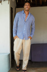 Men's Printed Cotton Shirt | Batik Blue/White