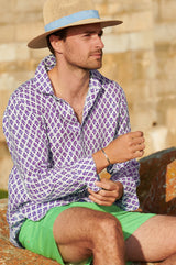 Men's Printed Linen Shirt | Trident White/Purple