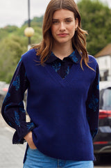 Merino Wool Ribbed V-Neck Tank | Navy