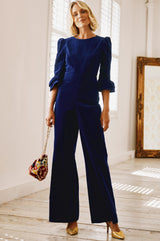 Victoria 3/4 Sleeve Stretch Corduroy Jumpsuit | Atlantic Blue