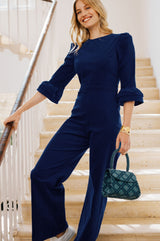 Victoria 3/4 Sleeve Stretch Corduroy Jumpsuit | Atlantic Blue